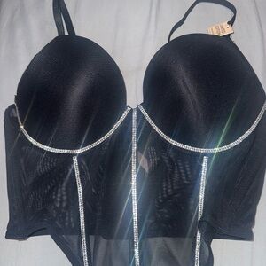 BCBGeneration Black Rhinestone Longline Bra Top